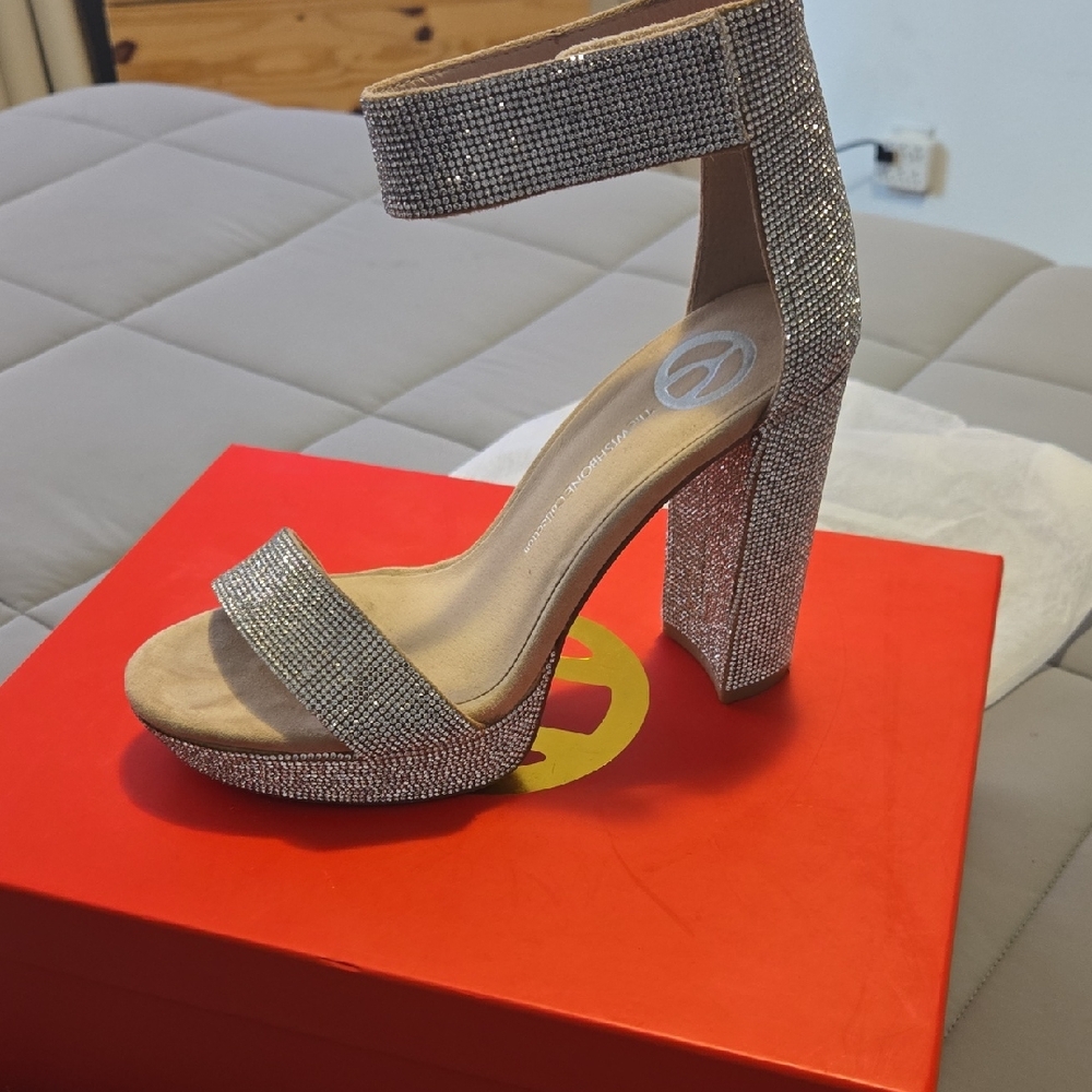 Dazzling Silver Block Heel Sandals